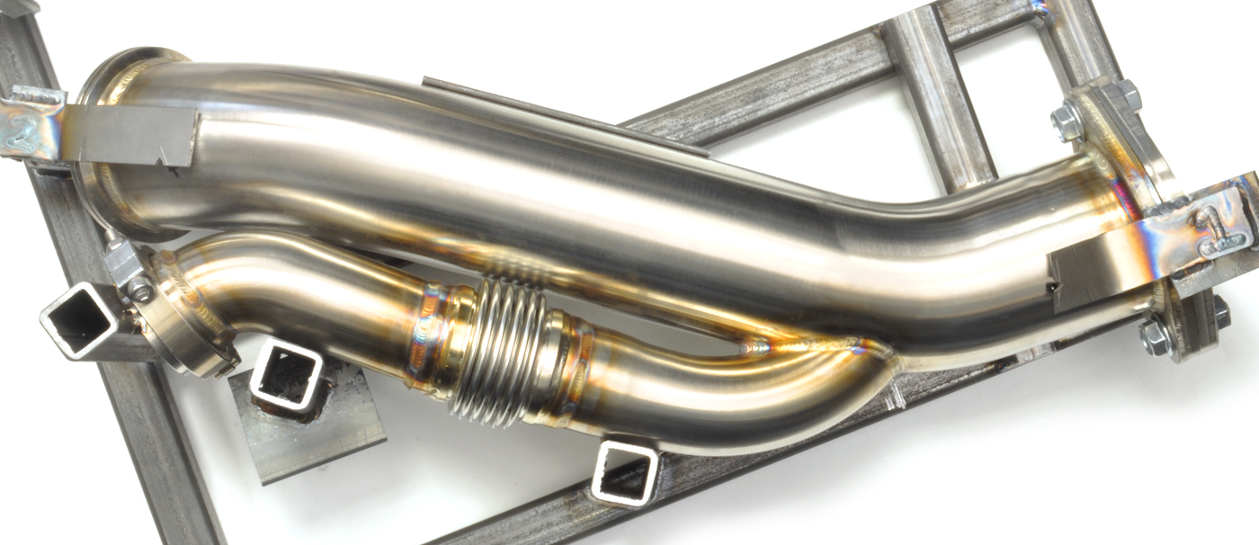 STM R35 GTR stainless downpipe fabrication